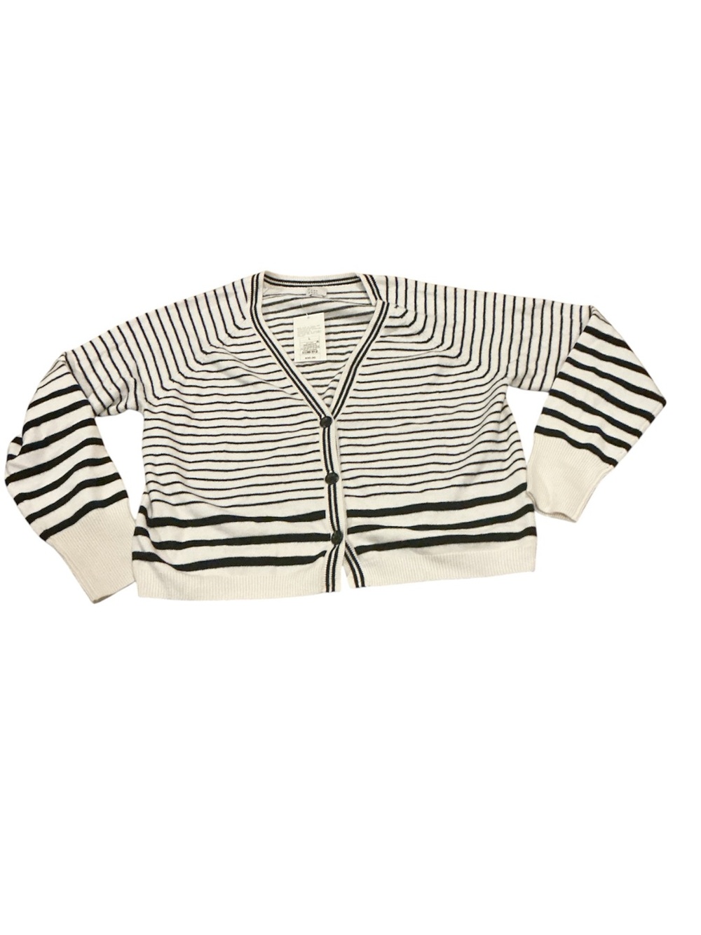 Striped V-Neck Button Cardigan Sweater - Blue/Cream